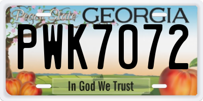 GA license plate PWK7072