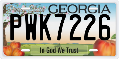 GA license plate PWK7226