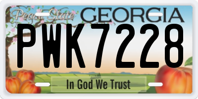 GA license plate PWK7228