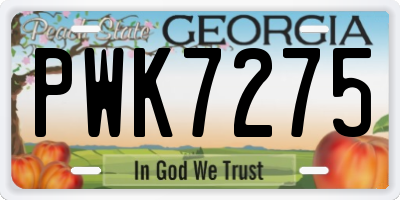 GA license plate PWK7275