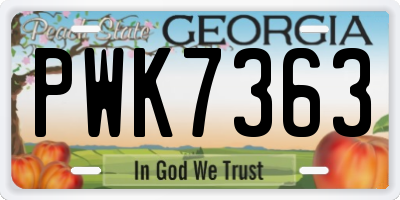 GA license plate PWK7363