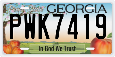 GA license plate PWK7419