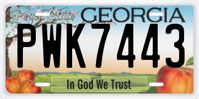 GA license plate PWK7443