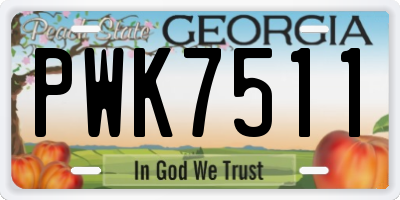 GA license plate PWK7511