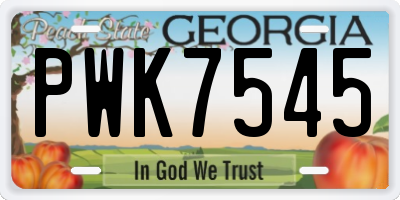 GA license plate PWK7545