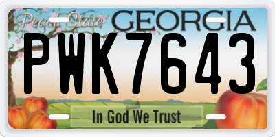 GA license plate PWK7643