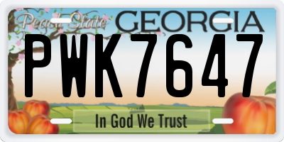 GA license plate PWK7647
