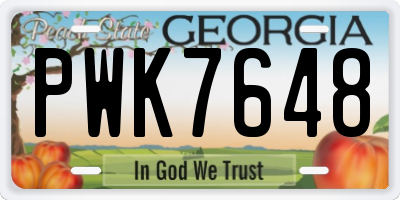 GA license plate PWK7648