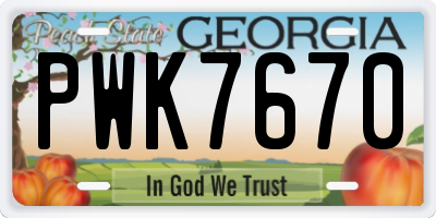 GA license plate PWK7670