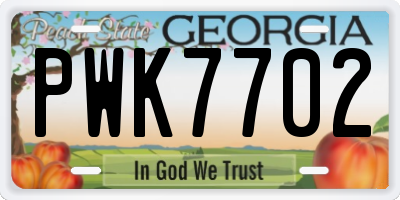 GA license plate PWK7702