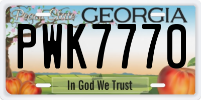 GA license plate PWK7770