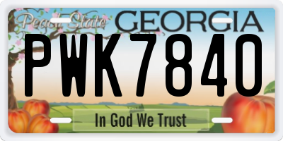 GA license plate PWK7840