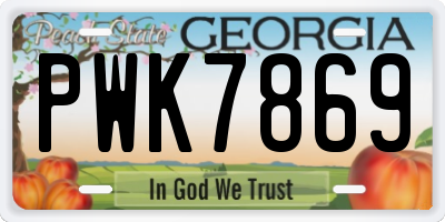 GA license plate PWK7869