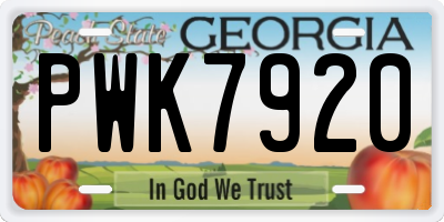 GA license plate PWK7920