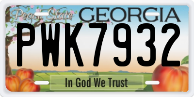 GA license plate PWK7932