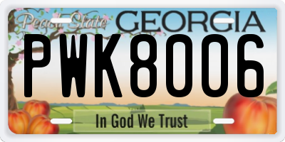 GA license plate PWK8006