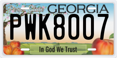 GA license plate PWK8007