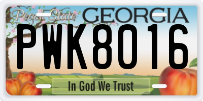 GA license plate PWK8016