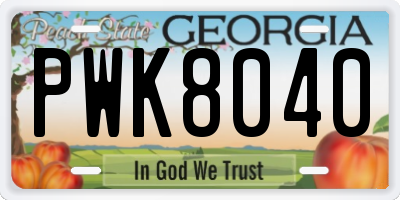 GA license plate PWK8040