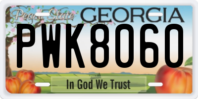 GA license plate PWK8060