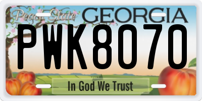 GA license plate PWK8070