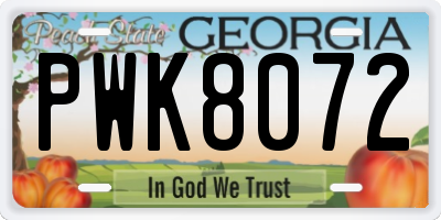 GA license plate PWK8072