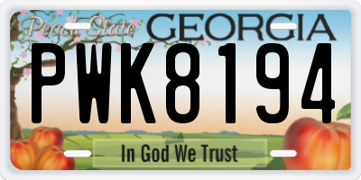 GA license plate PWK8194