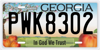 GA license plate PWK8302