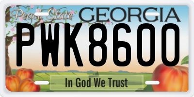 GA license plate PWK8600