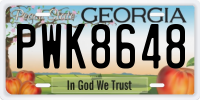 GA license plate PWK8648