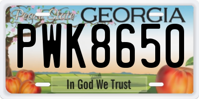 GA license plate PWK8650