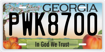 GA license plate PWK8700
