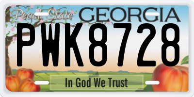 GA license plate PWK8728