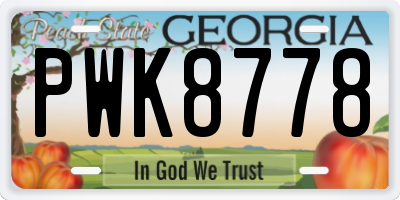 GA license plate PWK8778
