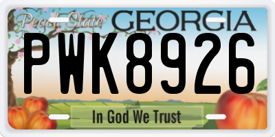 GA license plate PWK8926