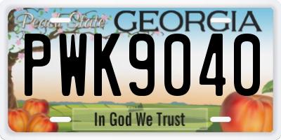 GA license plate PWK9040