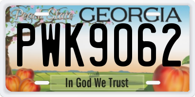 GA license plate PWK9062