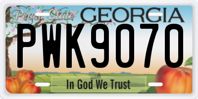 GA license plate PWK9070