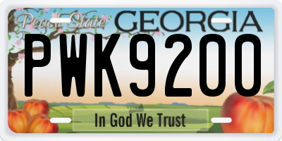 GA license plate PWK9200