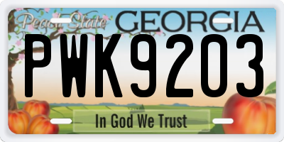 GA license plate PWK9203