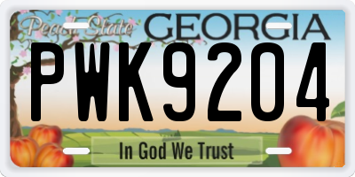 GA license plate PWK9204