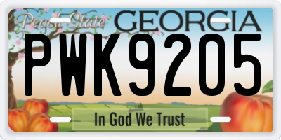 GA license plate PWK9205