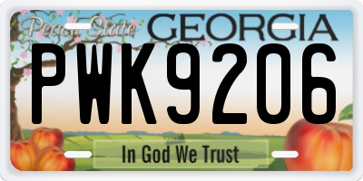 GA license plate PWK9206