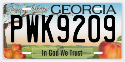 GA license plate PWK9209