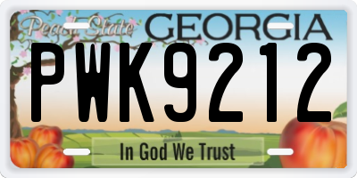 GA license plate PWK9212