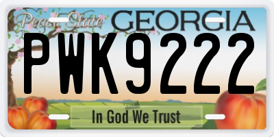 GA license plate PWK9222