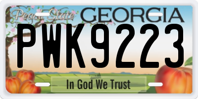 GA license plate PWK9223