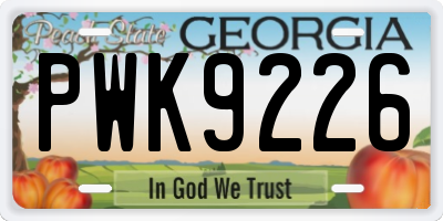 GA license plate PWK9226