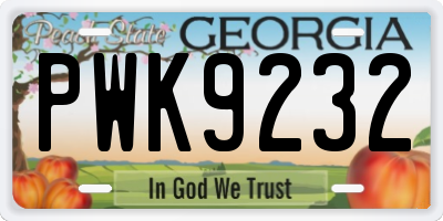 GA license plate PWK9232