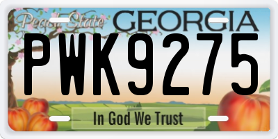 GA license plate PWK9275